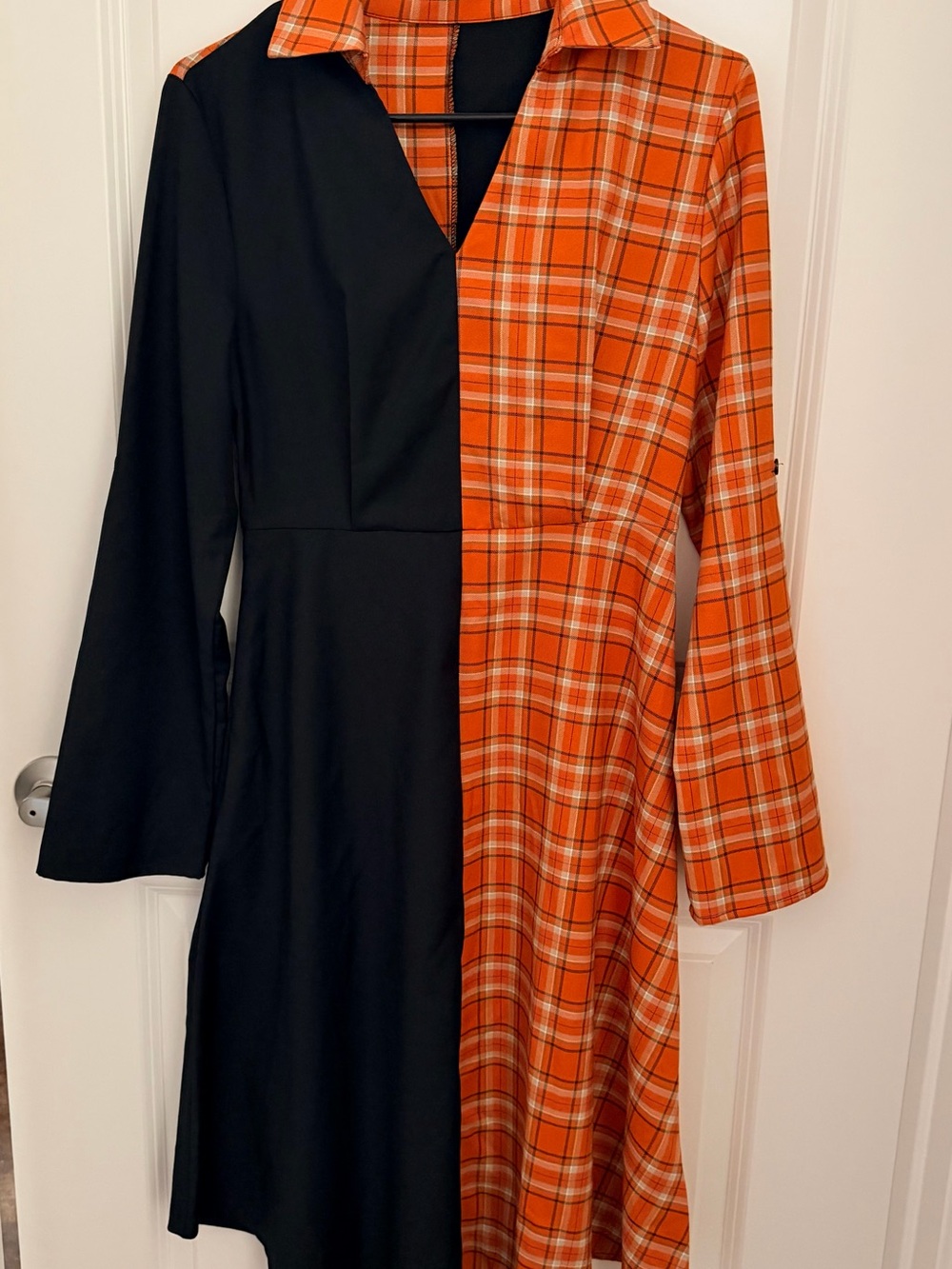 NWT Emery Rose Two-Tone Black and Orange Plaid Long Sleeve Dress